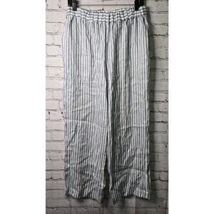 Jenni Kayne Striped Linen Blue Straight Leg Pants Women's Medium